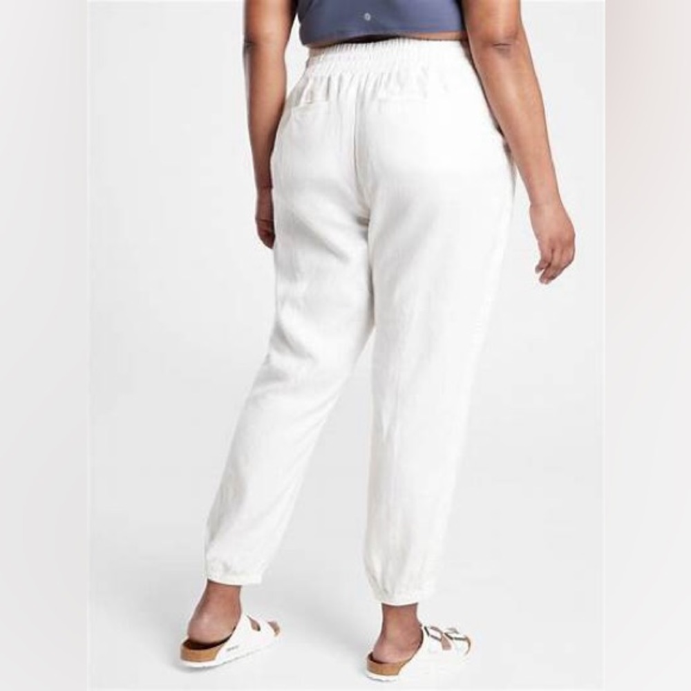 Athleta Women’s White Cabo Linen High Rise Silver Zip Drawstring Joggers Size 10 - Picture 2 of 16